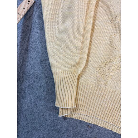 Vintage 60s Pullover Sweater Men Yellow Textured 3D Knit Floral Minimalist Large - Picture 5 of 8